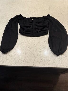 Bluebell Collection Black Off-Shoulder Smocked Crop Blouse